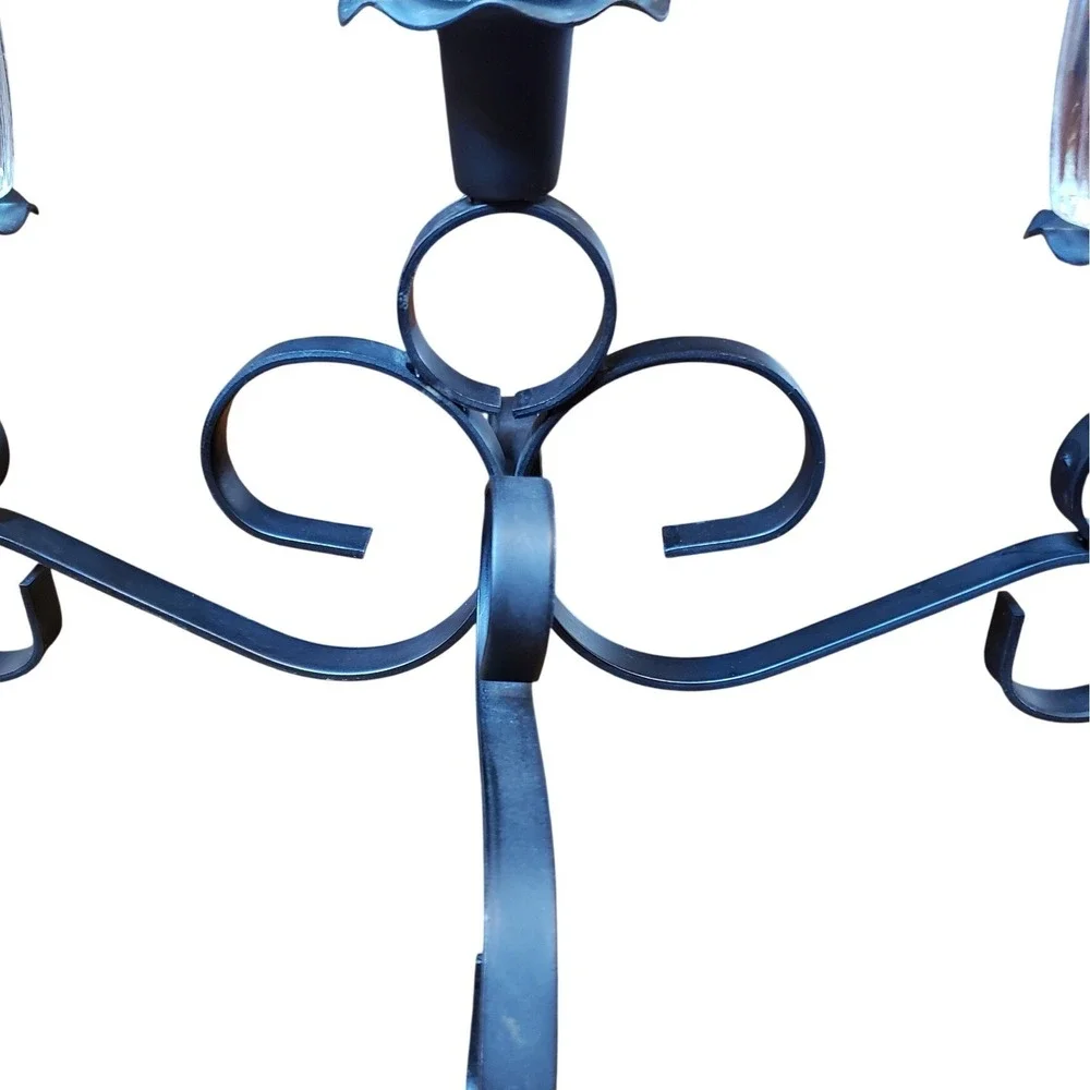 Wrought Iron 5 Light Candelabra Scroll Mantle Centerpiece Fluted‎ Glass Votives